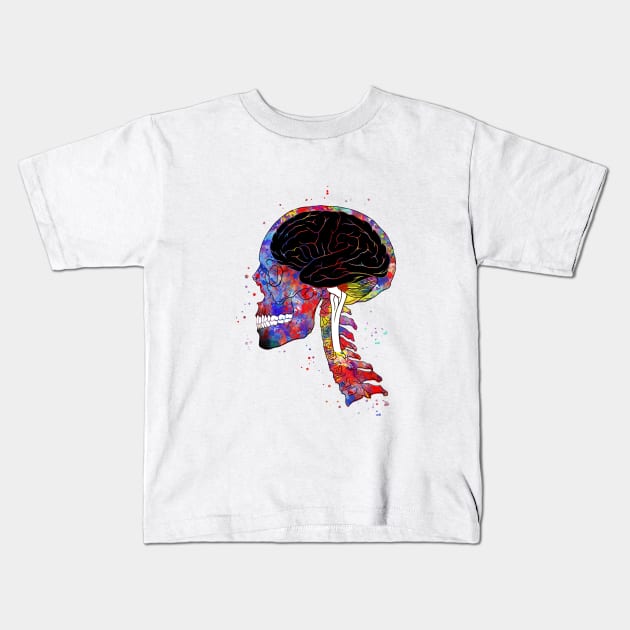 Skull and brain Kids T-Shirt by RosaliArt